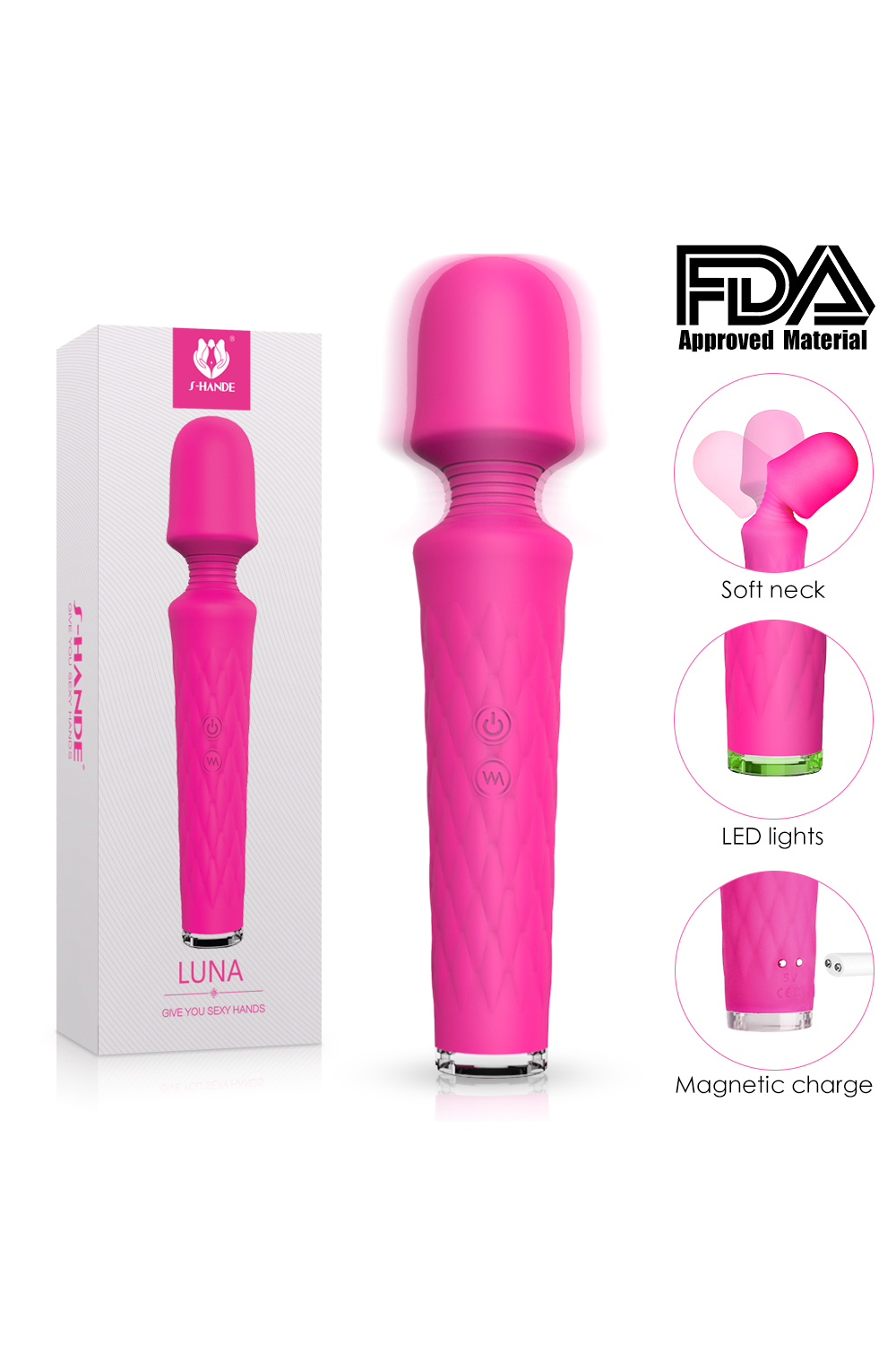 Pinkzyi LUNA 28-Mode Wand Vibrator - Rose Pink-07